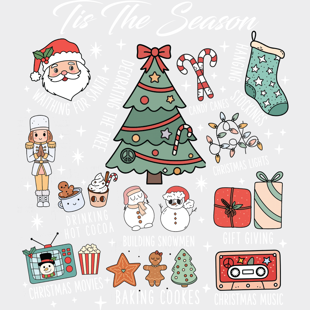 Tis The Season B&W Collage - Christmas DTF Transfer Adult Unisex - S & M (10’’) / Light Color Design (See Imaging)