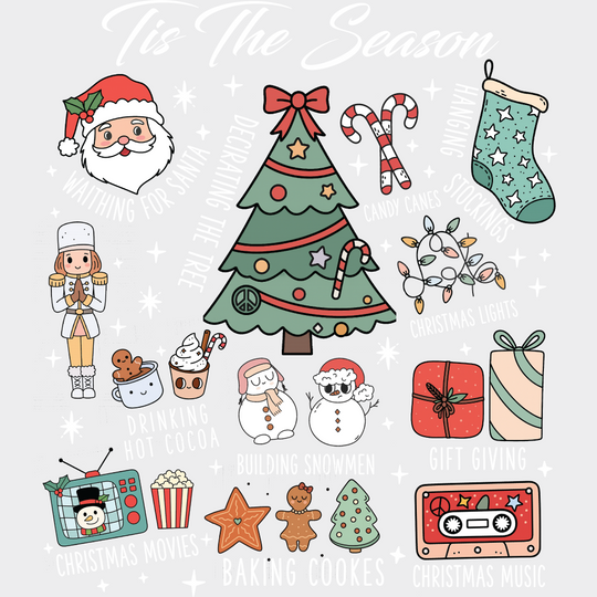 Tis The Season B&W Collage - Christmas DTF Transfer Adult Unisex - S & M (10’’) / Light Color Design (See Imaging)
