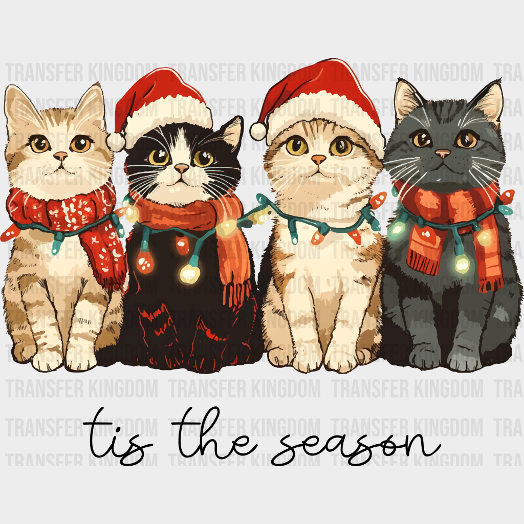 Tis The Season Cats - Christmas DTF Transfer Adult Unisex - S & M (10’’) / Dark Color Design (See Imaging)