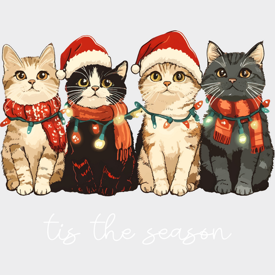 Tis The Season Cats - Christmas DTF Transfer Adult Unisex - S & M (10’’) / Light Color Design (See Imaging)