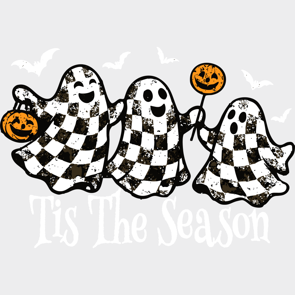 Tis The Season Checkered Ghosts - Halloween DTF Transfer Adult Unisex - S & M (10’’) / Light Color Design (See Imaging)