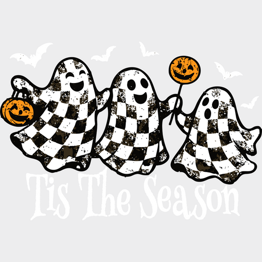 Tis The Season Checkered Ghosts - Halloween DTF Transfer Adult Unisex - S & M (10’’) / Light Color Design (See Imaging)