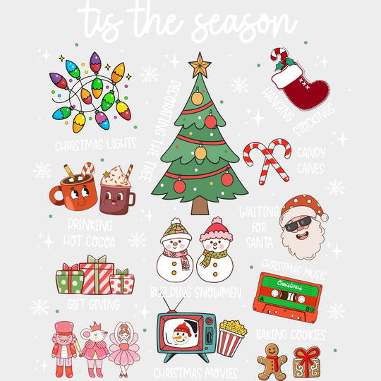 Tis The Season For... - Christmas DTF Transfer Adult Unisex - S & M (10’’) / Light Color Design (See Imaging)