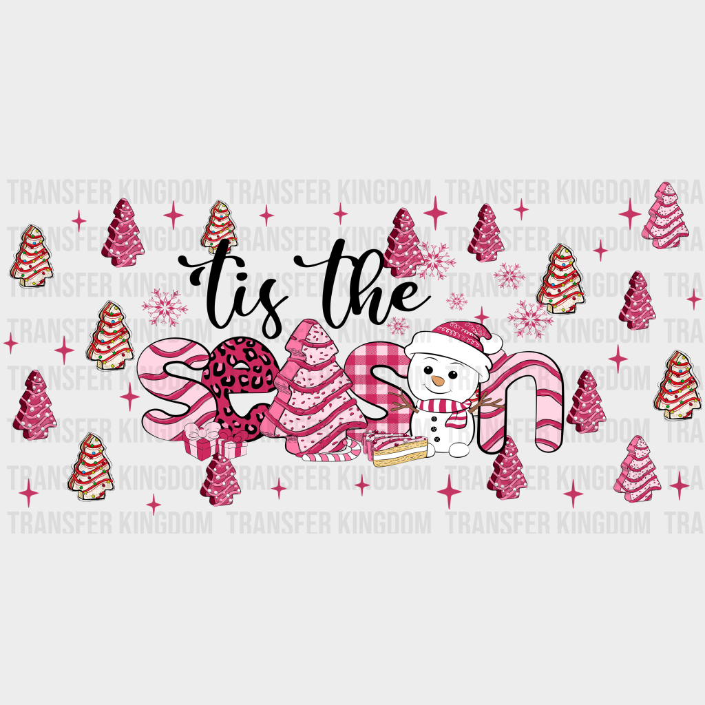 Tis The Season Pink Design - Christmas Cup Wrap Uv Sticker Permanent Dtf Decal