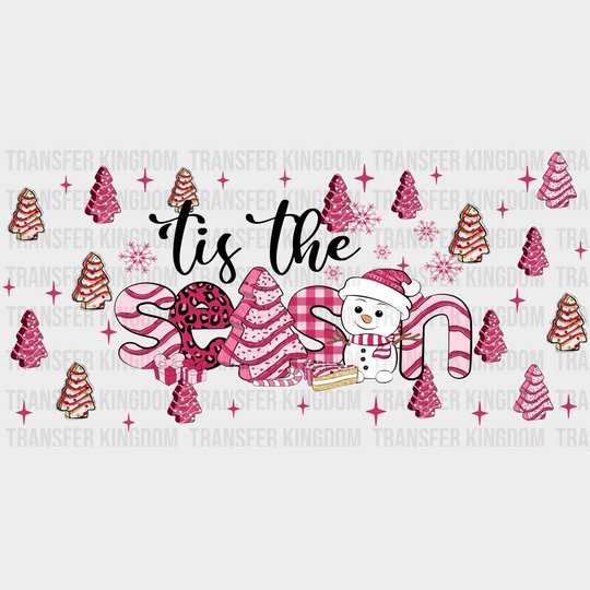 Tis The Season Pink Design - Christmas Cup Wrap Uv Sticker Permanent Dtf Decal