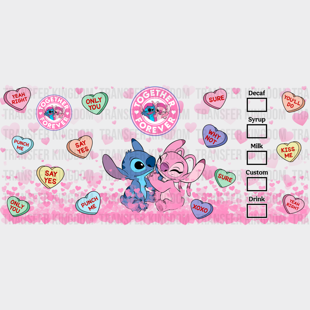 Together Forever Stitch And Angel - Valentine’s Day Cup Wrap Uv Sticker Permanent Dtf Decal