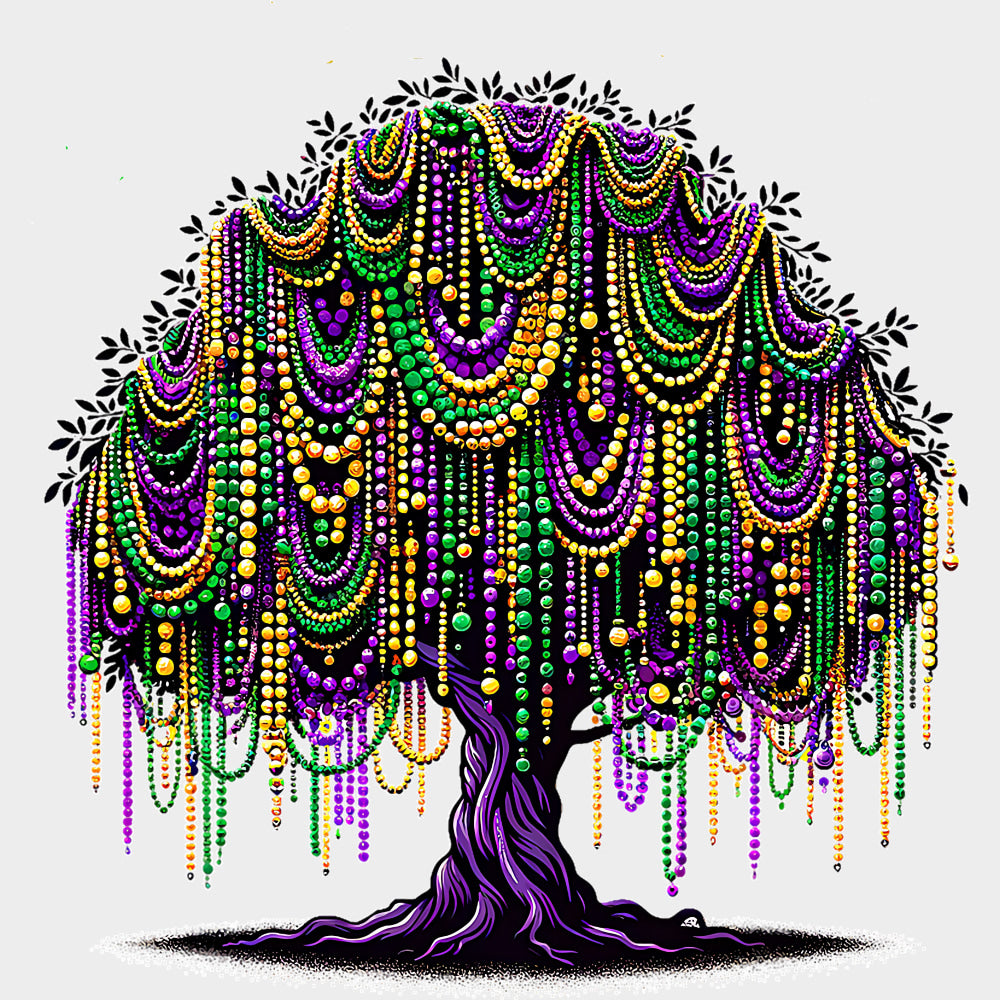 Tree With Beads - Mardi Gras DTF Transfers Adult Unisex - S & M (10’’) / Light Color Design (See Imaging)