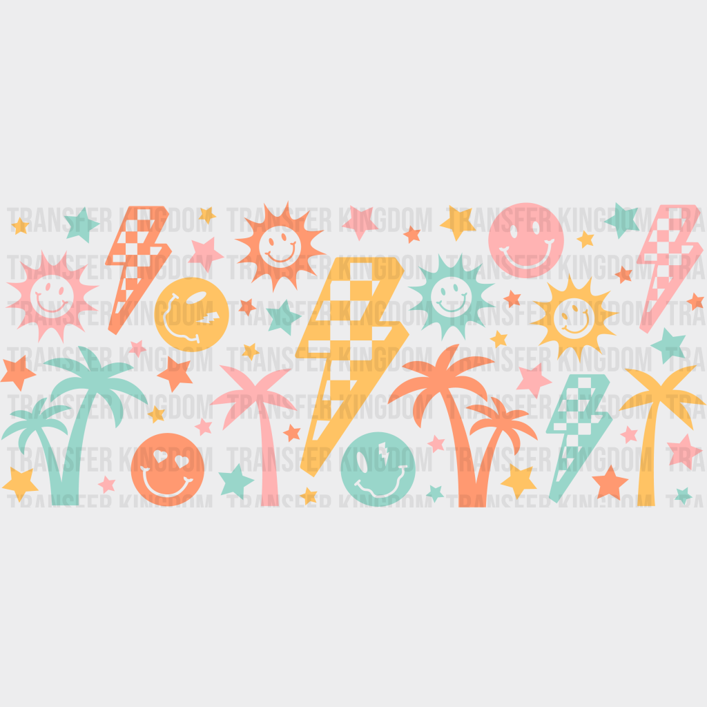 Trees And Smileys - Summer Cup Wrap Uv Sticker Permanent Dtf Decal