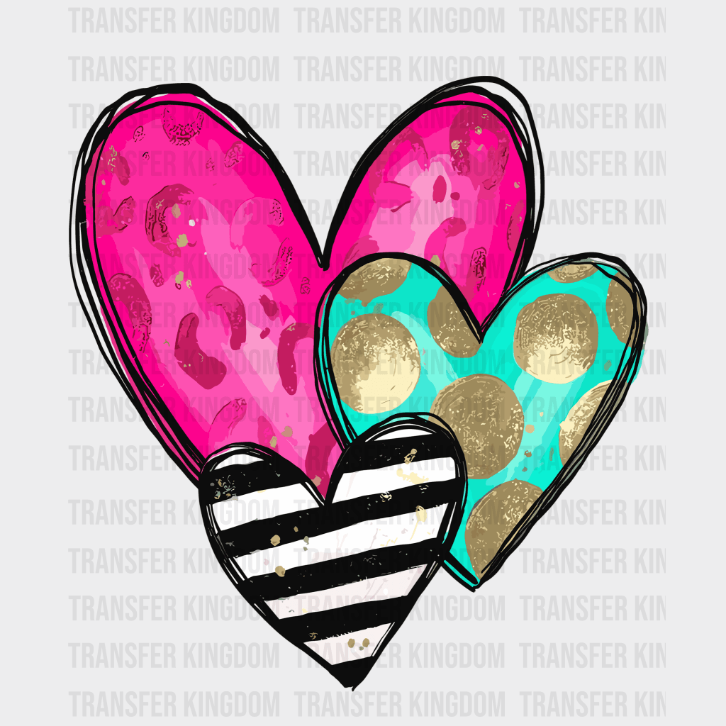 Triplet Hearts Valentines Day Design - Dtf Heat Transfer