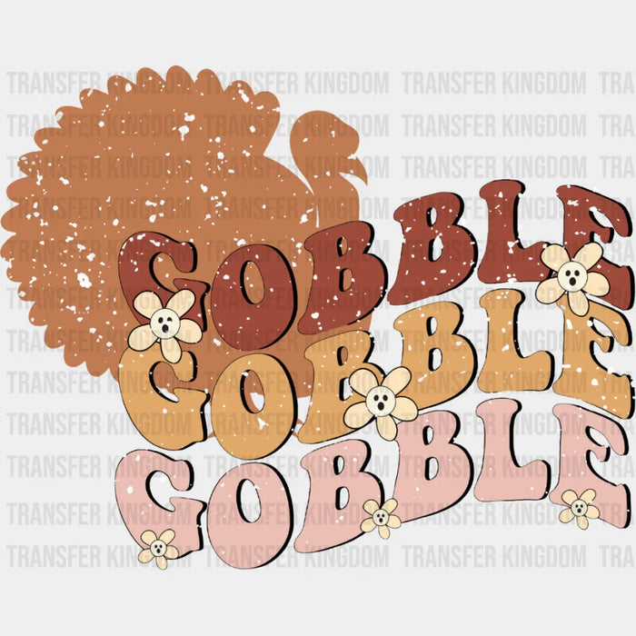 Turkey Silhouette Gobble Gobble Gobble Design - Thanksgiving DTF heat transfer