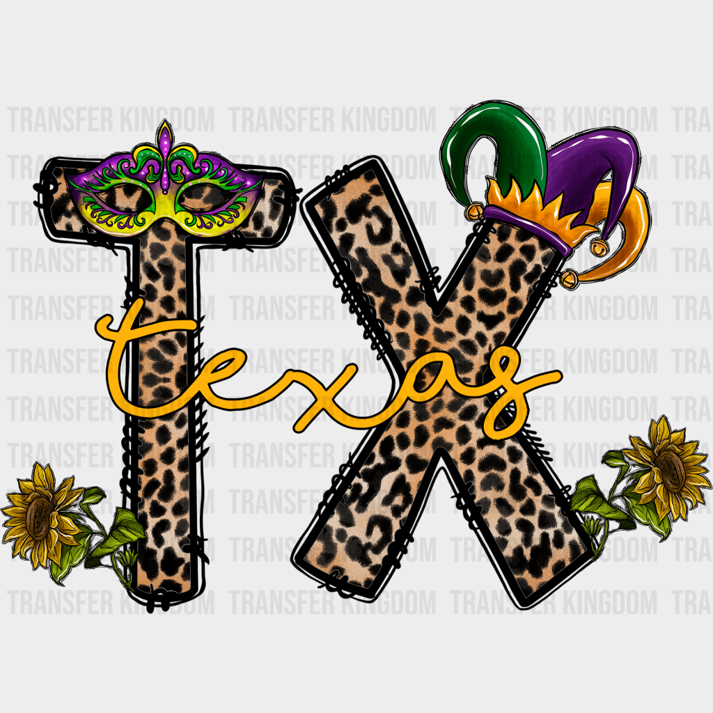 Tx Mardi Gras Design- Dtf Heat Transfer