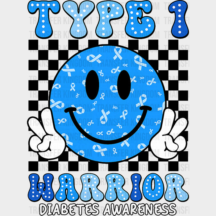Type 1 Warrior Diabetes Awareness Smiley - Diabetes DTF Transfers