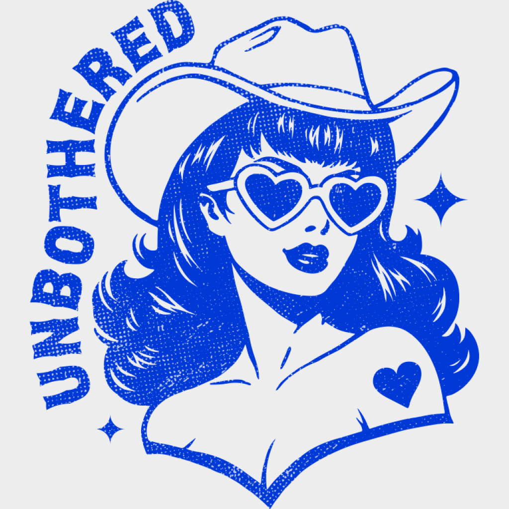 Unbothered Cowgirl - Cowgirl DTF Transfer Adult Unisex - S & M (10’’) / Blue Color Design (See Imaging)
