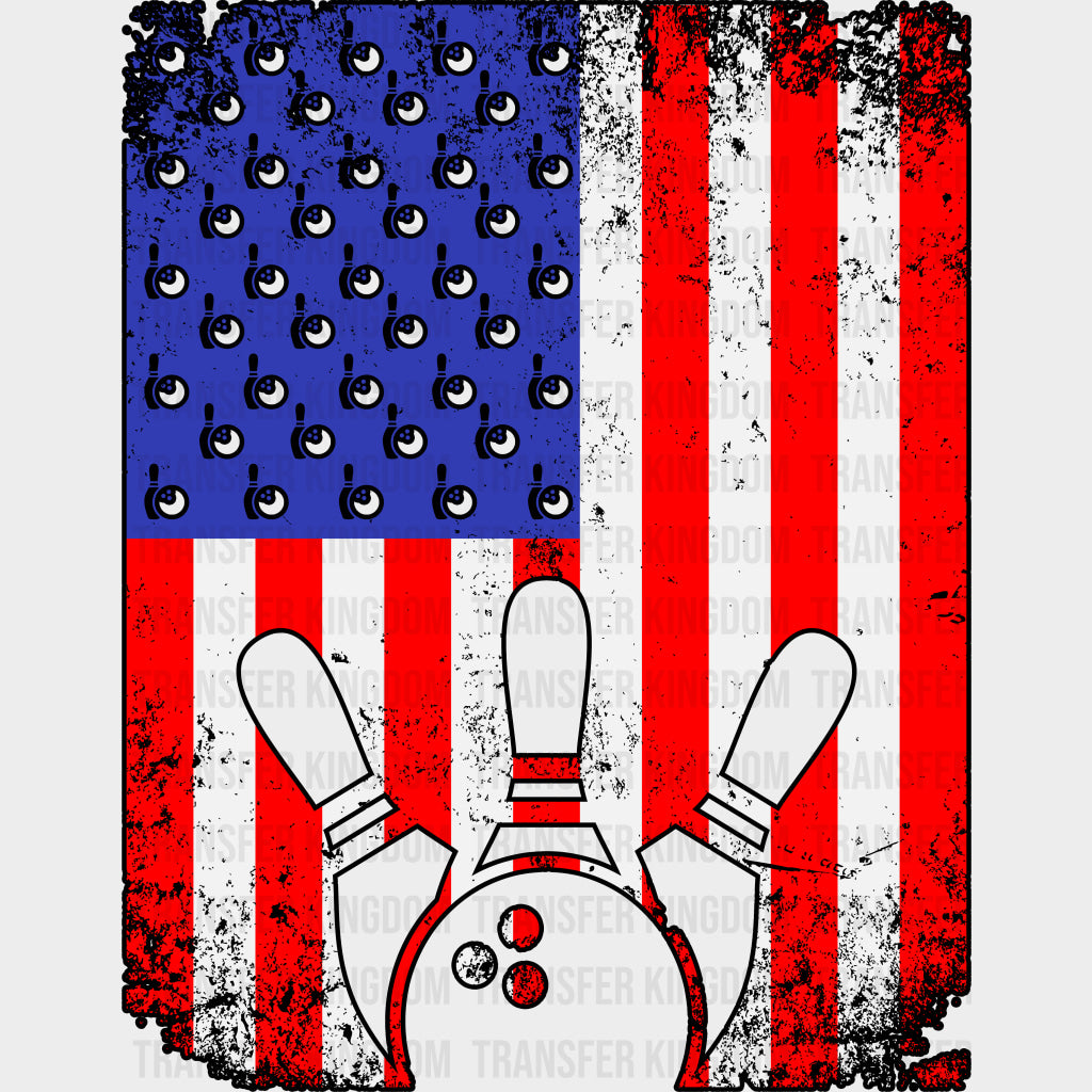 US Flag Bowling - Bowling DTF Transfers Adult Unisex - S & M (10’’) / Dark Color Design (See Imaging)