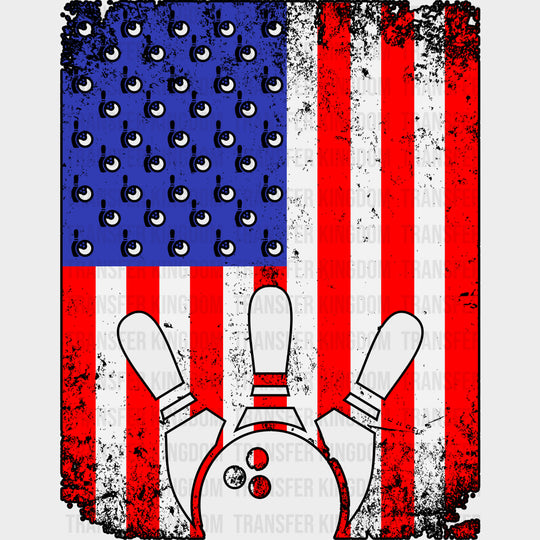 US Flag Bowling - Bowling DTF Transfers Adult Unisex - S & M (10’’) / Dark Color Design (See Imaging)