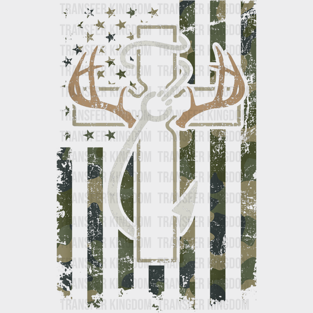 US Flag Cross Deer Antler Fish Hook - Outdoor DTF Transfer