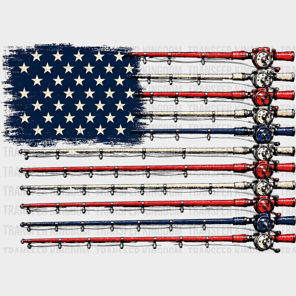 US Flag Fishing Rods - Fishing DTF Transfers
