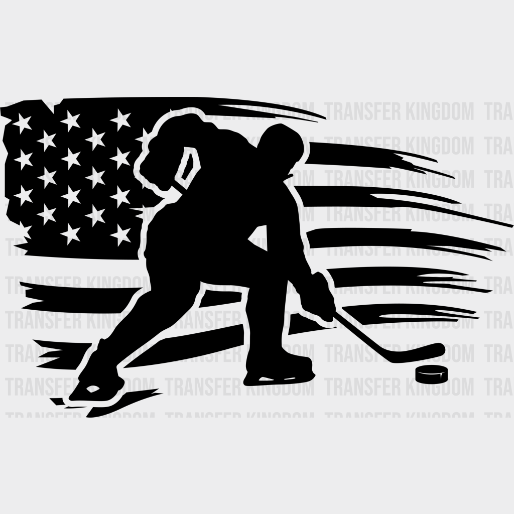 Us Flag Hockey Player Design - Dtf Heat Transfer Unisex S & M (10’’) / Dark Color (See Imaging)