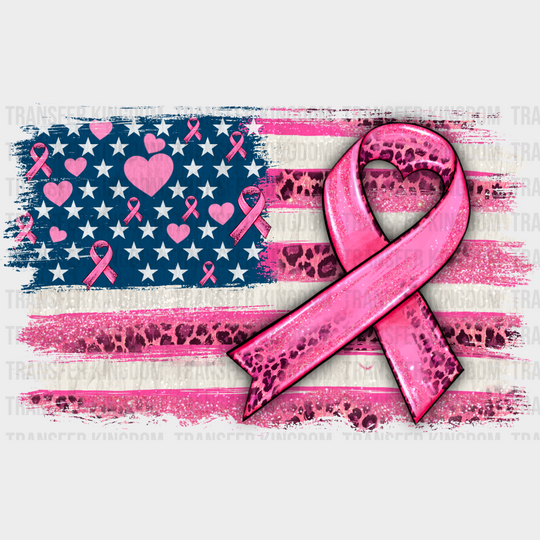 US Flag Pink Ribbon - Breast Cancer DTF Transfer