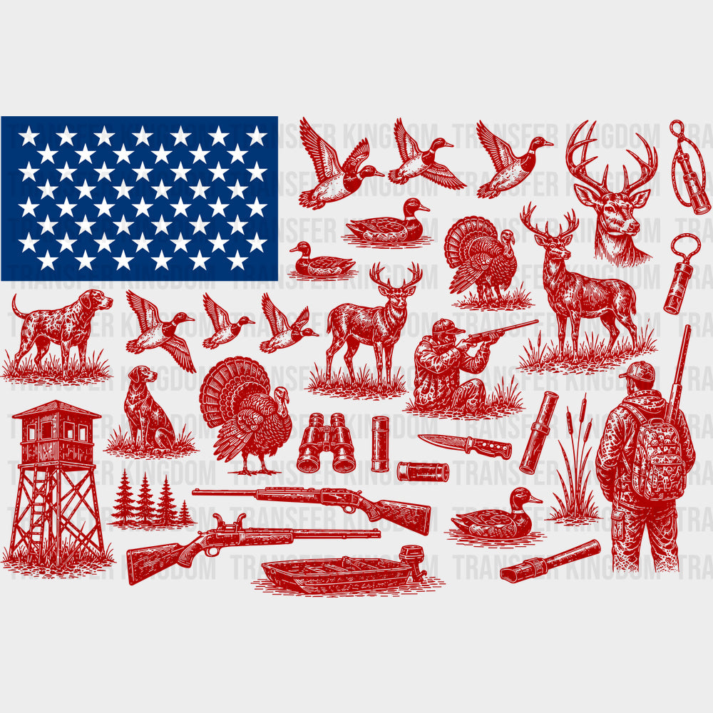 US Flag Red Drawings - Hunting DTF Transfers