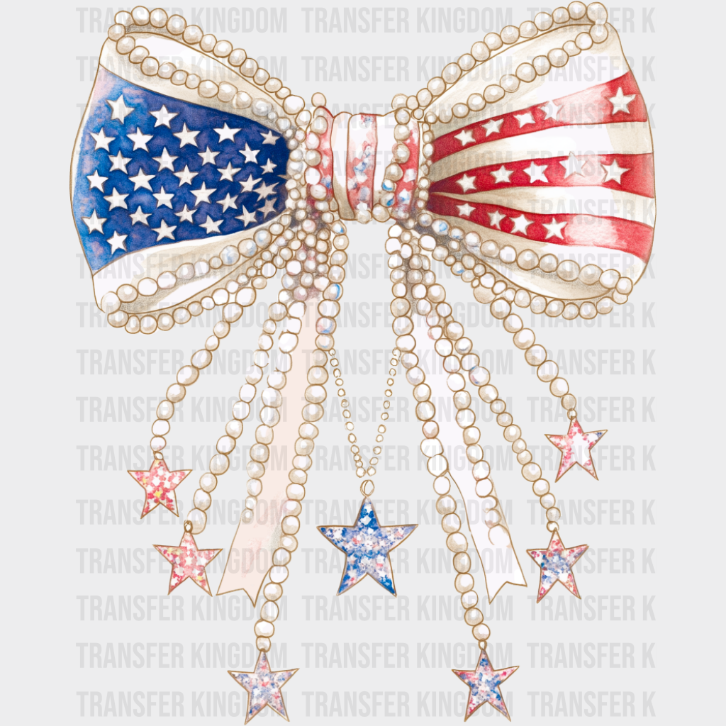 US Flag Ribbon With Pearls - 4th Of July DTF Transfer