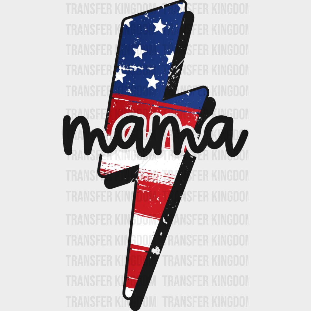 US Lightning Bolt Mama B&W - 4th Of July DTF Transfer Adult Unisex - S & M (10’’) / Dark Color Design (See Imaging)