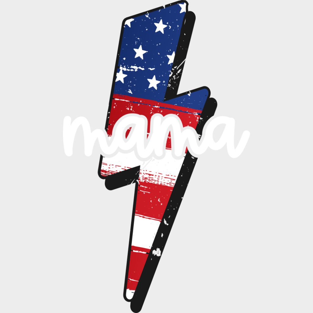 US Lightning Bolt Mama B&W - 4th Of July DTF Transfer Adult Unisex - S & M (10’’) / Light Color Design (See Imaging)