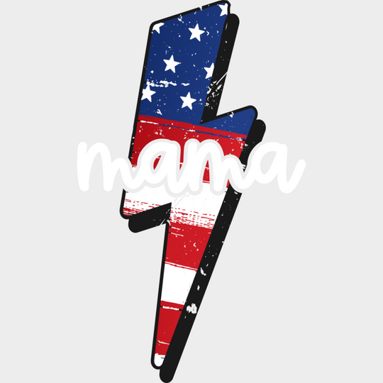 US Lightning Bolt Mama B&W - 4th Of July DTF Transfer Adult Unisex - S & M (10’’) / Light Color Design (See Imaging)