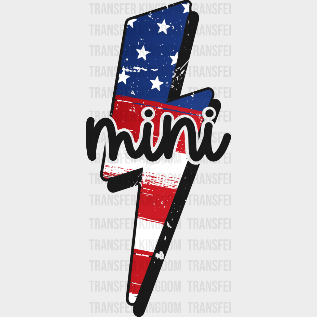 US Lightning Bolt Mini B&W - 4th Of July DTF Transfer Adult Unisex - S & M (10’’) / Dark Color Design (See Imaging)