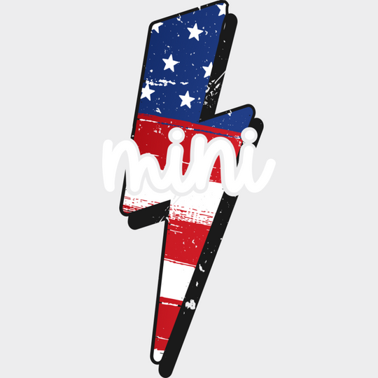 US Lightning Bolt Mini B&W - 4th Of July DTF Transfer Adult Unisex - S & M (10’’) / Light Color Design (See Imaging)