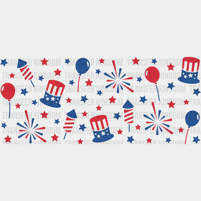 USA Balloons And Fireworks - 4th Of July Cup Wrap UV Sticker Permanent UV DTF Decal