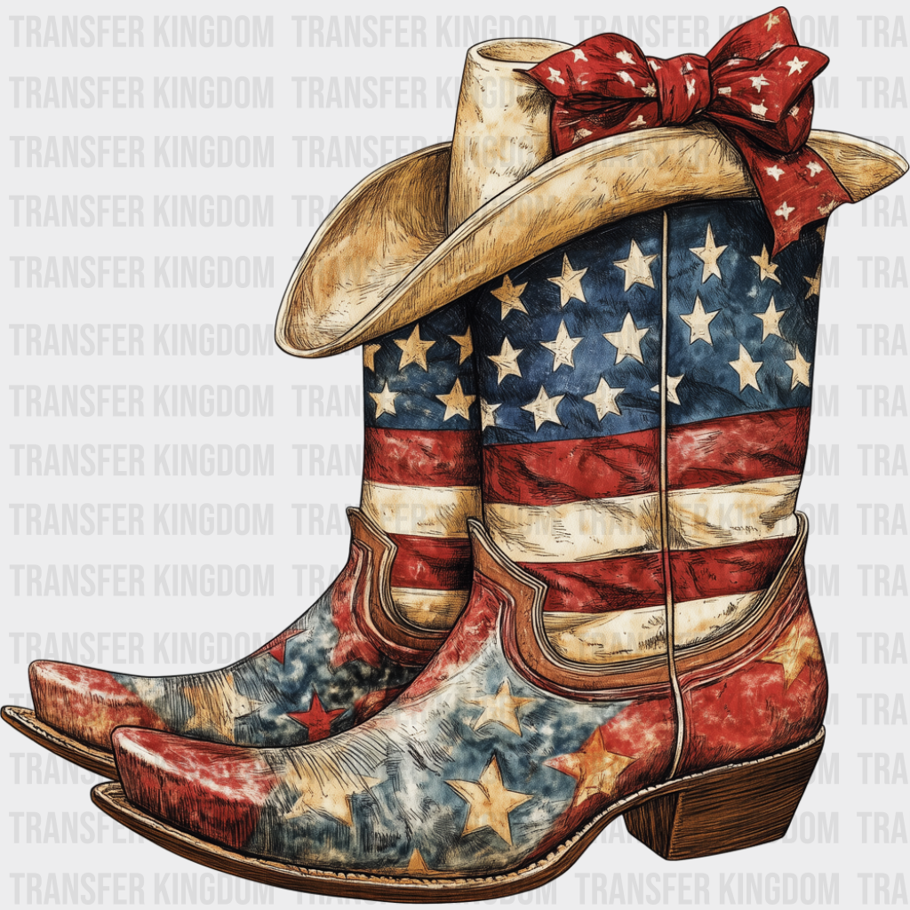 USA Flag Cowboy Boots And Hat - 4th Of July DTF Transfer