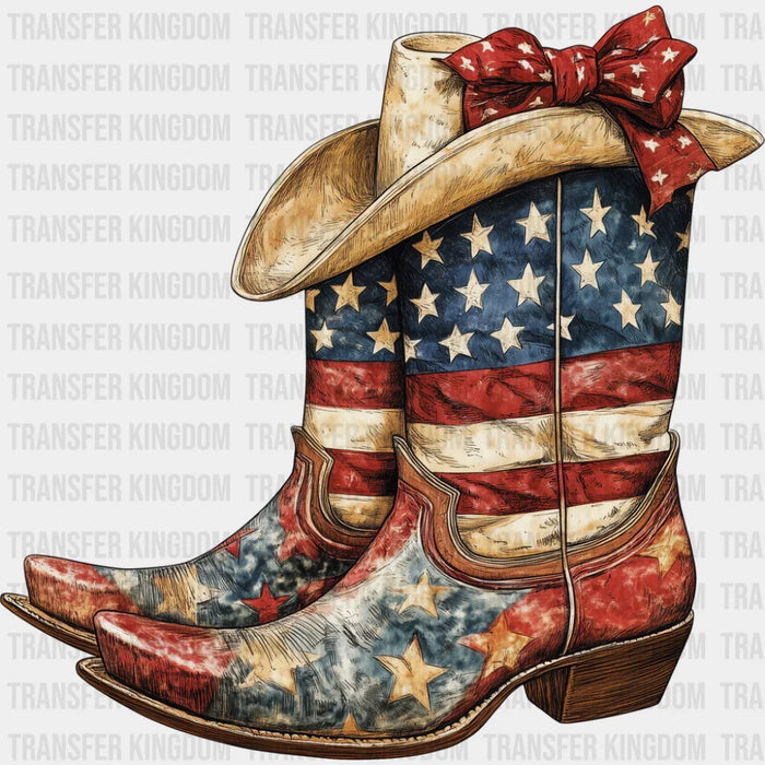USA Flag Cowboy Boots And Hat - 4th Of July DTF Transfer