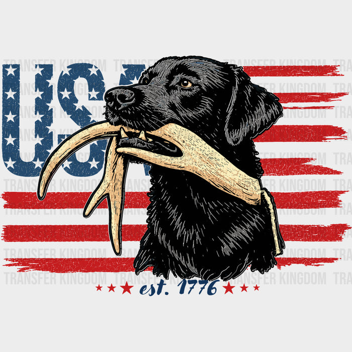 USA Flag, Dog Carrying Antler - Hunting DTF Transfers