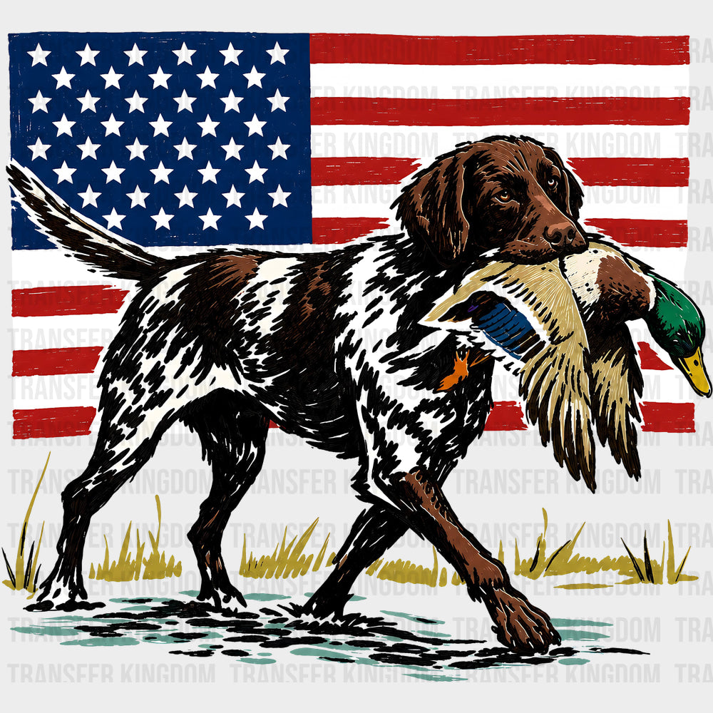 USA Flag Dog Carrying Duck - Hunting DTF Transfers