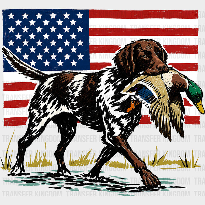 USA Flag, Dog Carrying Duck - Hunting DTF Transfers
