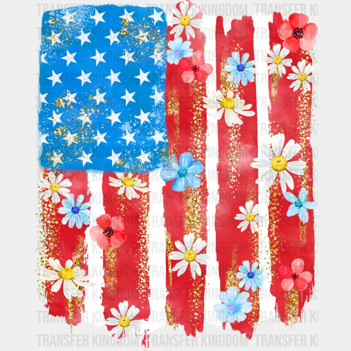 USA Flag & Flowers - 4th Of July DTF Transfer