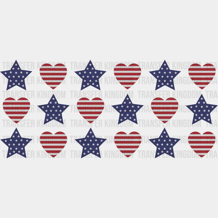 USA Flag Heart And Stars - 4th Of July Cup Wrap UV Sticker Permanent UV DTF Decal
