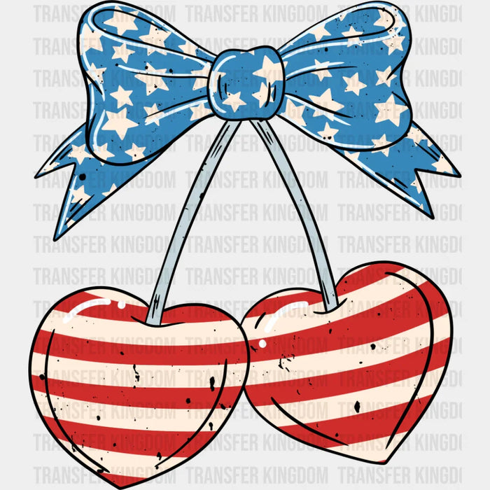 USA Flag Heart Cherries - 4th Of July DTF Transfer