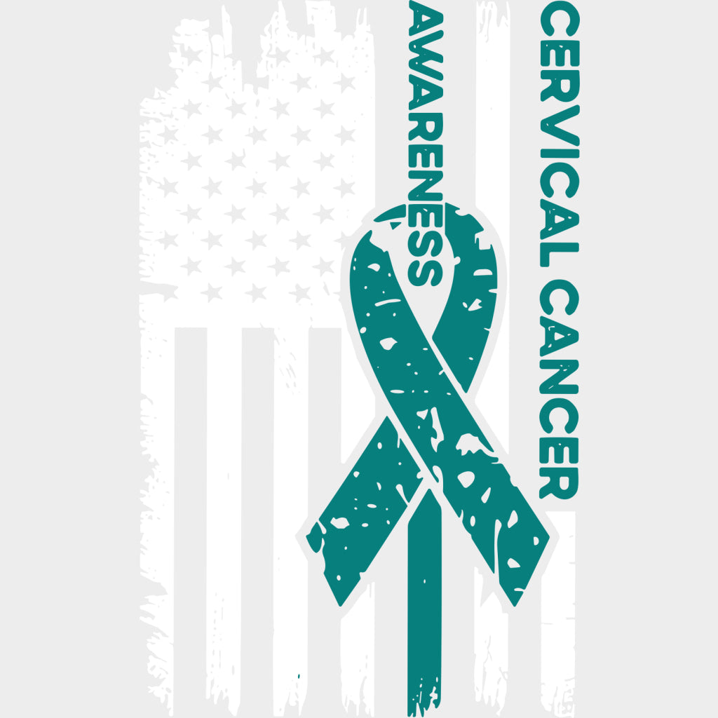 USA Flag Teal Ribbon - Cervical Cancer DTF Transfers - Adult Unisex - S & M (10’’) / Light Color Design (See Imaging)