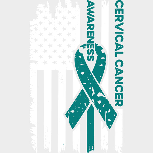 USA Flag Teal Ribbon - Cervical Cancer DTF Transfers - Adult Unisex - S & M (10’’) / Light Color Design (See Imaging)