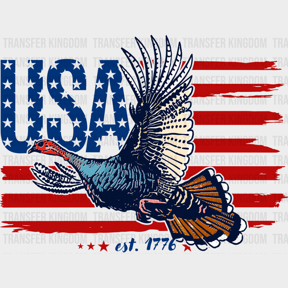 USA Flag Turkey - Hunting DTF Transfers - Adult Unisex - S & M (10’’) / Dark Color Design (See Imaging)
