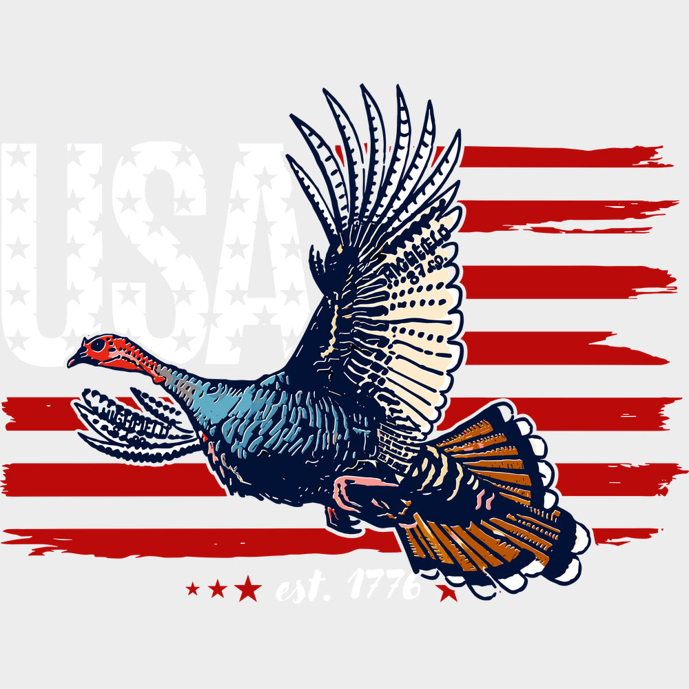 USA Flag Turkey - Hunting DTF Transfers - Adult Unisex - S & M (10’’) / Light Color Design (See Imaging)