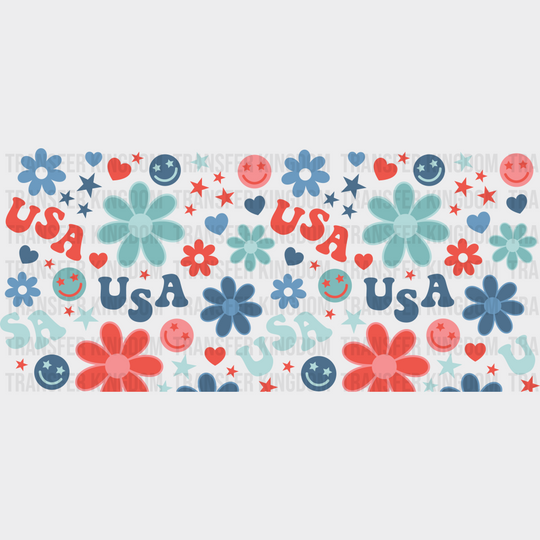 Usa Flowers Design - 4Th Of July Cup Wrap Uv Sticker Permanent Dtf Decal