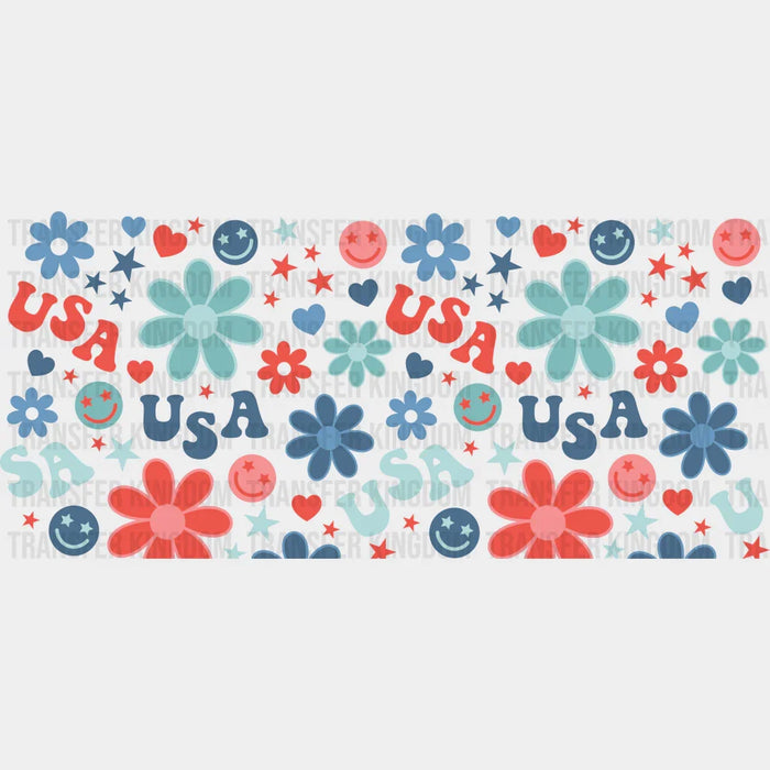 USA Flowers Design - 4th Of July Cup Wrap UV Sticker Permanent UV DTF Decal