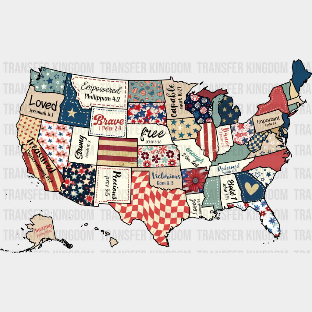 USA Map Bible Quotes - 4th Of July DTF Transfer