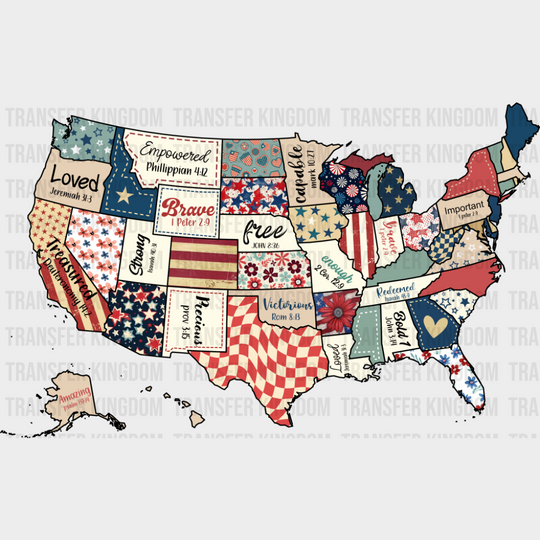 USA Map Bible Quotes - 4th Of July DTF Transfer