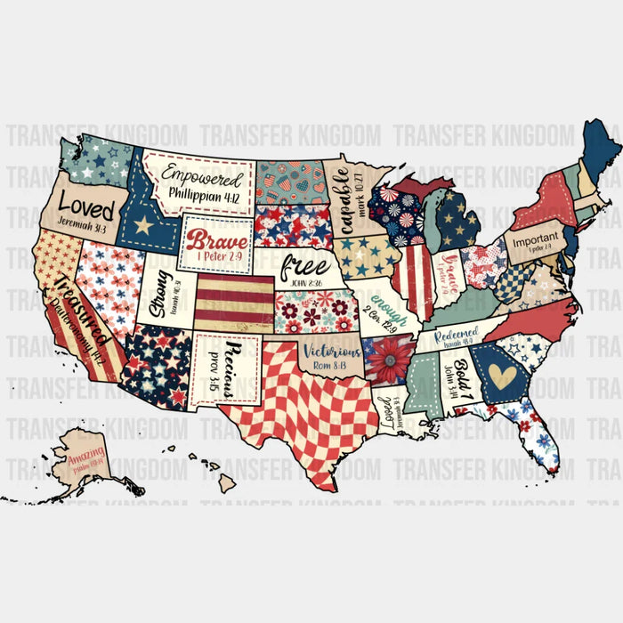 USA Map Bible Quotes - 4th Of July DTF Transfer