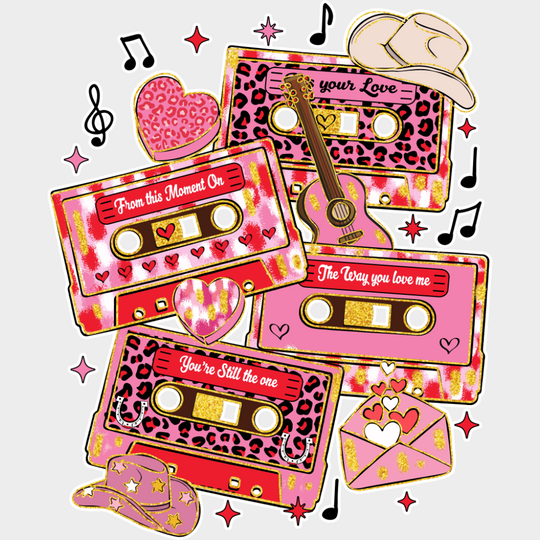 Valentine Music Cassettes - Valentine’s Day Dtf Transfer Unisex S & M (10’’) / Light Color