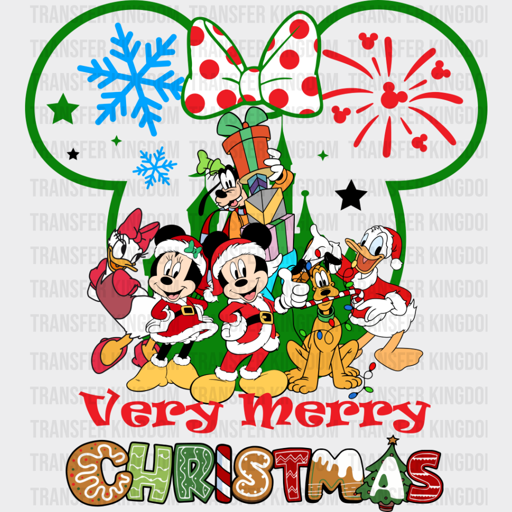 Very Merry Christmas Green Design - Disney Iron On Dtf Transfer Unisex S & M (10’’) / Minnie